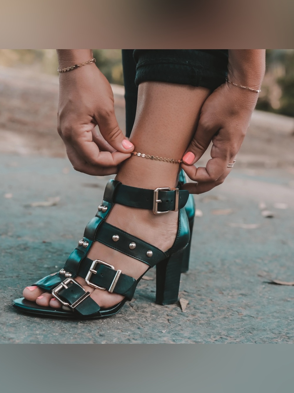 BCBGeneration Black Studded Buckle Block Heel Sandals